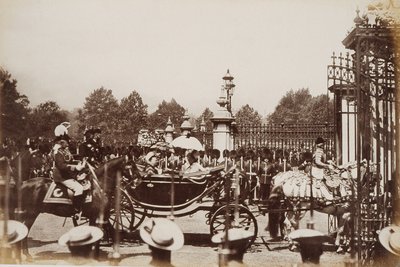 Queen Victoria (1819-1901) being driven through central London during her Golden Jubilee celebrations, 1887 by English Photographer